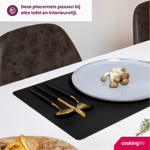 Cookinglife 6 Placemats + 6 Underlag - Vegan læder - Sort