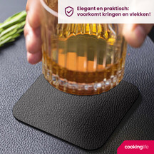 Cookinglife 6 Placemats + 6 Underlag - Vegan læder - Sort
