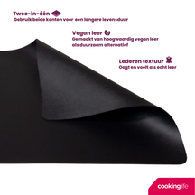 Cookinglife 6 Placemats + 6 Underlag - Vegan læder - Sort