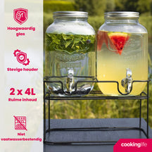 Cookinglife Dubbele Drankdispenser - med holder - 2 x 4 liter