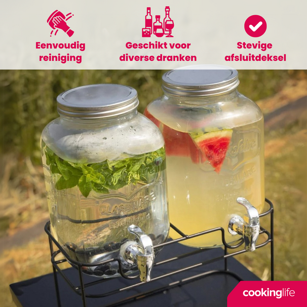 Cookinglife Dubbele Drankdispenser - med holder - 2 x 4 liter