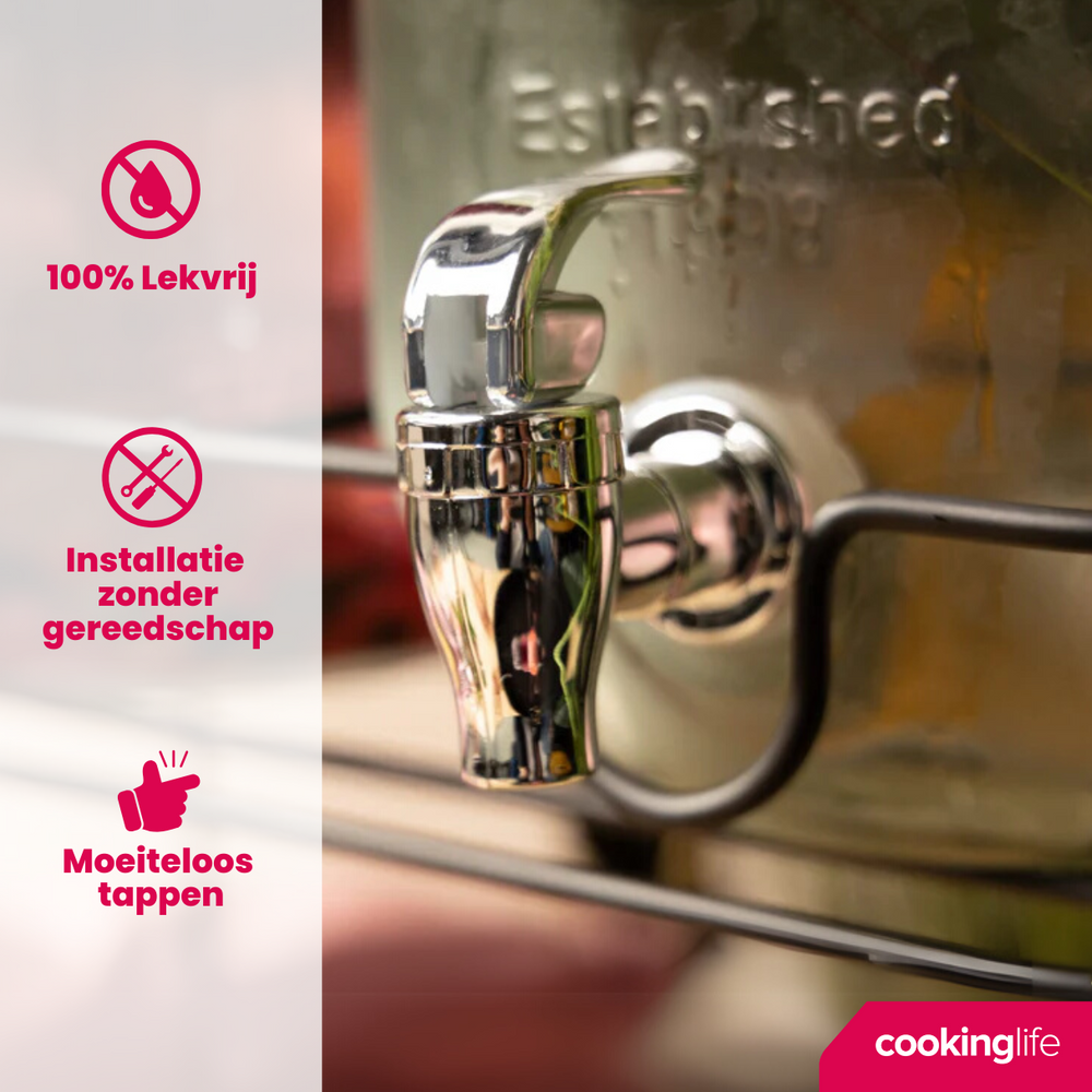 Cookinglife Dubbele Drankdispenser - med holder - 2 x 4 liter