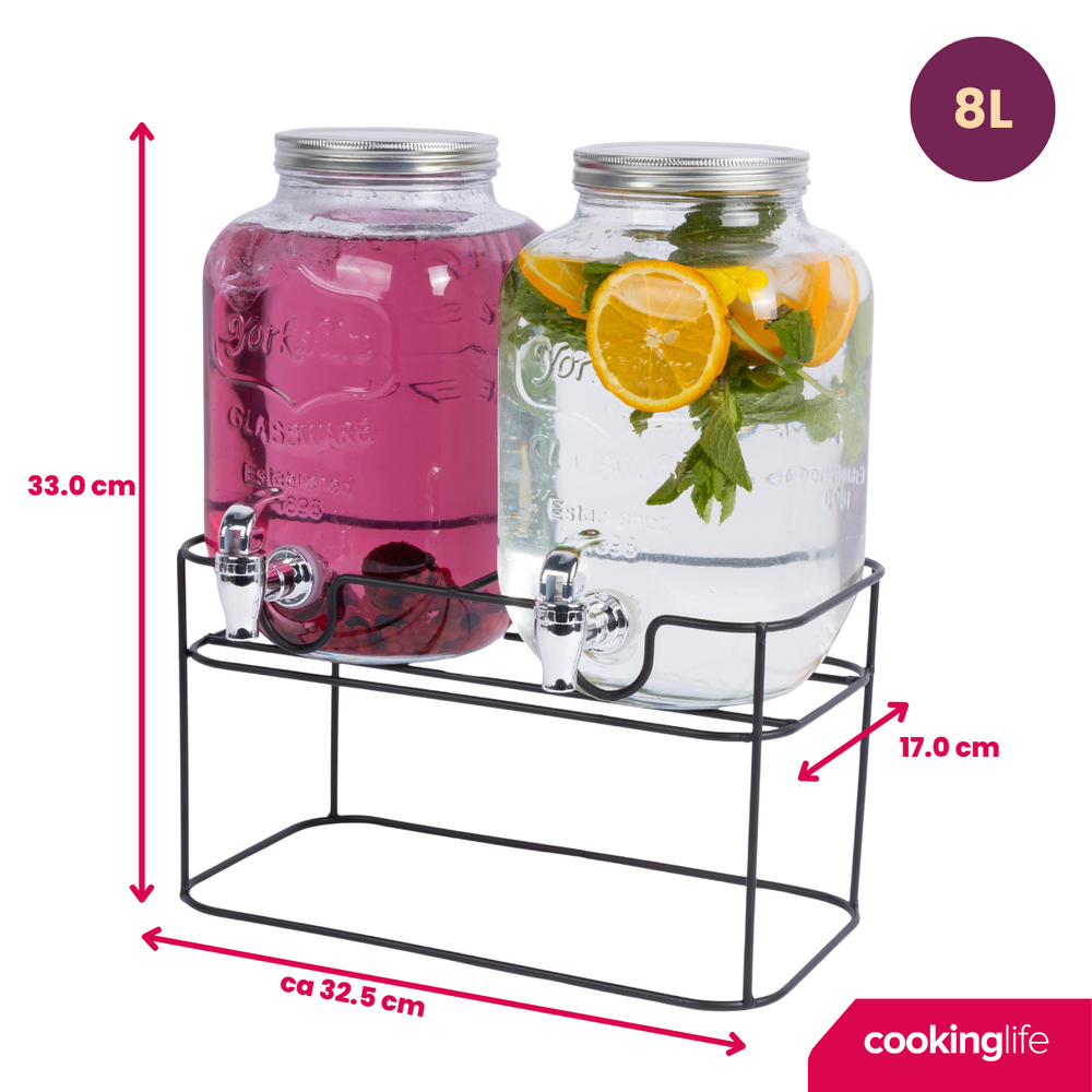 Cookinglife Dubbele Drankdispenser - med holder - 2 x 4 liter