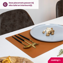 Cookinglife 6 Placemats + 6 Underlag - Dobbelt så meget - Vegansk læder - Sort / Cognac