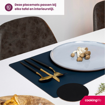 Cookinglife 6 Placemats + 6 Underlag - Dobbelt så meget - Vegansk læder - Blå / Grå
