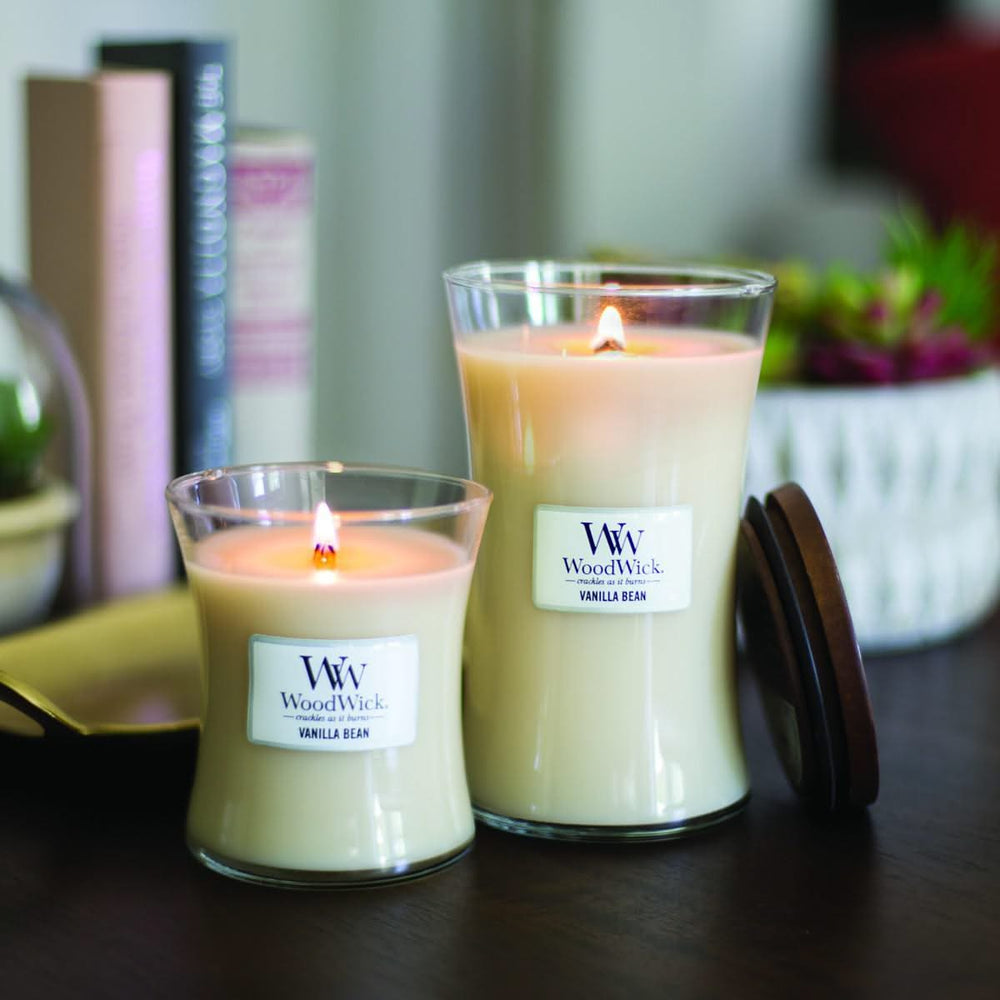 WoodWick Geurkaars Large Vanilla Bean - 18 cm / ø 10 cm - Geurkaars i Glas - Houten Lont