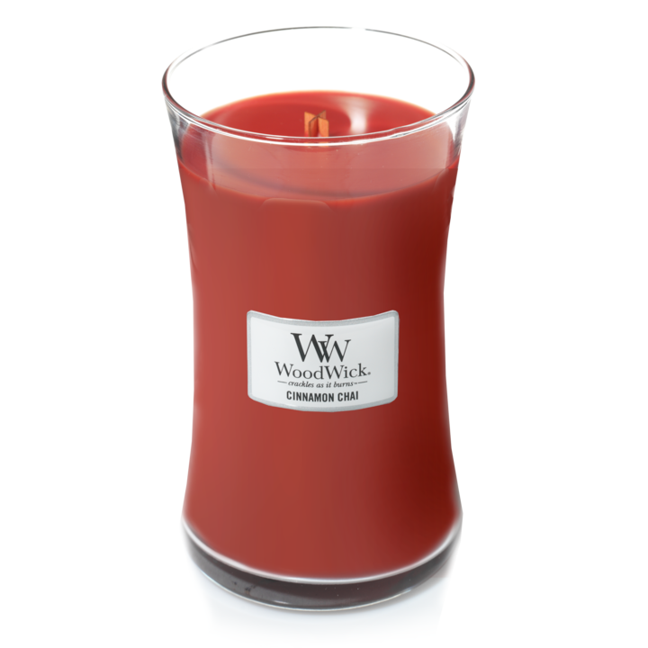 WoodWick Geurkaars Large Cinnamon Chai - 18 cm / ø 10 cm - Geurkaars i Glas - Houten Lont