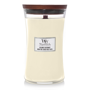 WoodWick Geurkaars Large Island Coconut - 18 cm / ø 10 cm - Geurkaars i Glas - Houten Lont