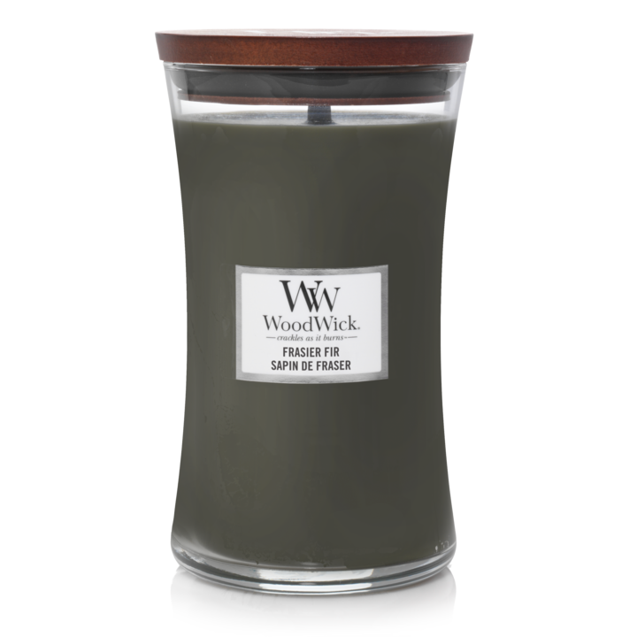 WoodWick Duftlys Large Frasier Fir - 18 cm / ø 10 cm - Duftlys i Glas - Trævæge