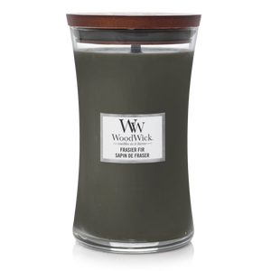 WoodWick Duftlys Large Frasier Fir - 18 cm / ø 10 cm - Duftlys i Glas - Trævæge