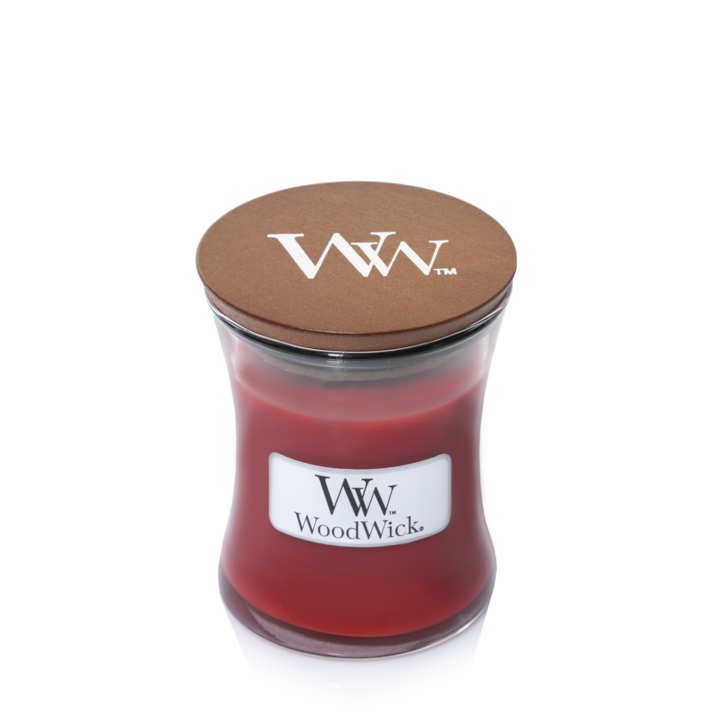WoodWick Duftlys Mini Cinnamon Chai - 8 cm / ø 7 cm - Duftlys i Glas - Trævæge