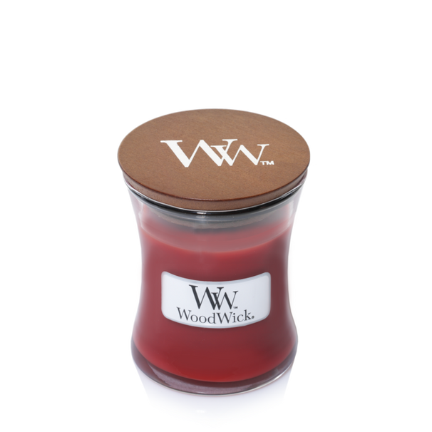 WoodWick Duftlys Mini Cinnamon Chai - 8 cm / ø 7 cm - Duftlys i Glas - Trævæge