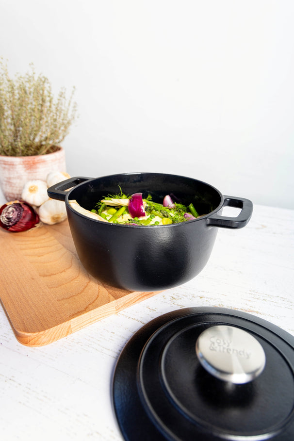 Cosy & Trendy Braadpan med låg Fontestic Gietijzer Black Ø 20 cm / 2.7 Liter - emaljeret non-stick belægning