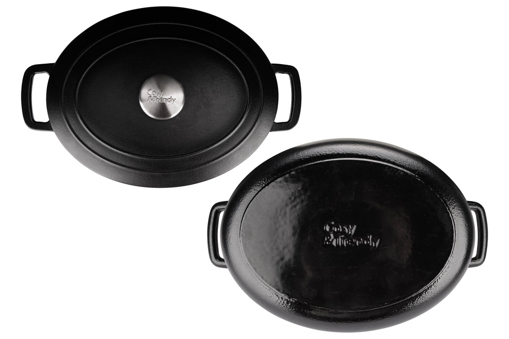 Cosy & Trendy Braadpan med deksel Fontestic Gietijzer Black Ovaal - 31 x 24 cm / 6 Liter - emaljeret non-stick belægning