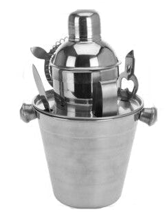 Cookinglife Barset RVS 6-Delig - Cocktailshaker, Ijsemmer, Zeef, Flesopener, Tang og Mes
