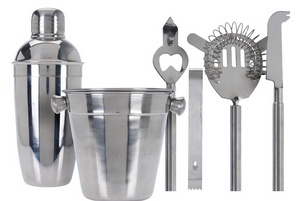 Cookinglife Barset RVS 6-Delig - Cocktailshaker, Ijsemmer, Zeef, Flesopener, Tang og Mes