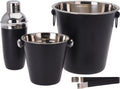 Cookinglife Barset Zwart 4-Delig - Cocktailshaker, Champagnekoeler, Ijsemmer og Tang