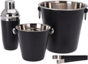 Cookinglife Barset Zwart 4-Delig - Cocktailshaker, Champagnekoeler, Ijsemmer og Tang