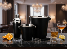 Cookinglife Barset Zwart 4-Delig - Cocktailshaker, Champagnekoeler, Ijsemmer og Tang