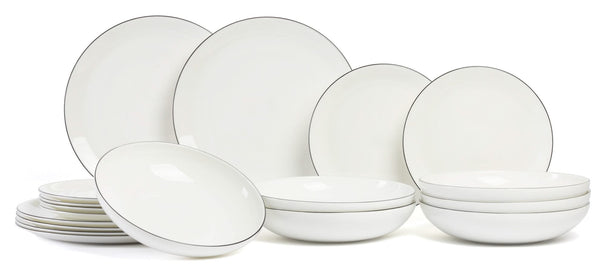 ASA Selection Serviesset A Table Ligne Noire 18-delig / 6 personer - 6 dinerborden, 6 ontbijtborden og 6 pasta-/soepborde