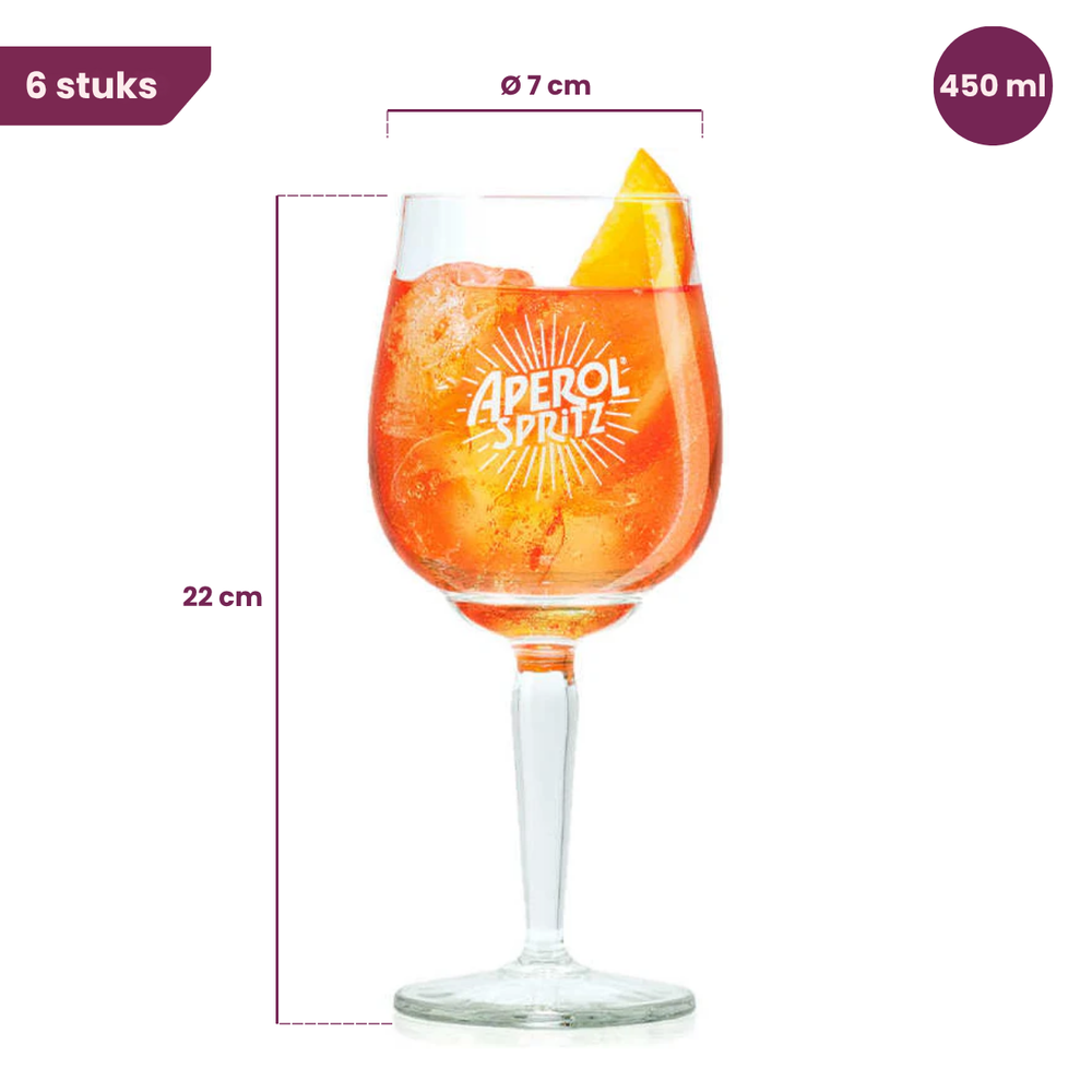 Aperol Spritz Glas - 450 ml - Officielt Glas - 6 stykker