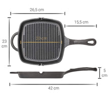 Blackwell Pannenset Gietijzer 2-Delig Koekenpan ø 25 cm & Grillpan 23 x 23 cm - egnet til alle varmekilder - uden non-stick belægning