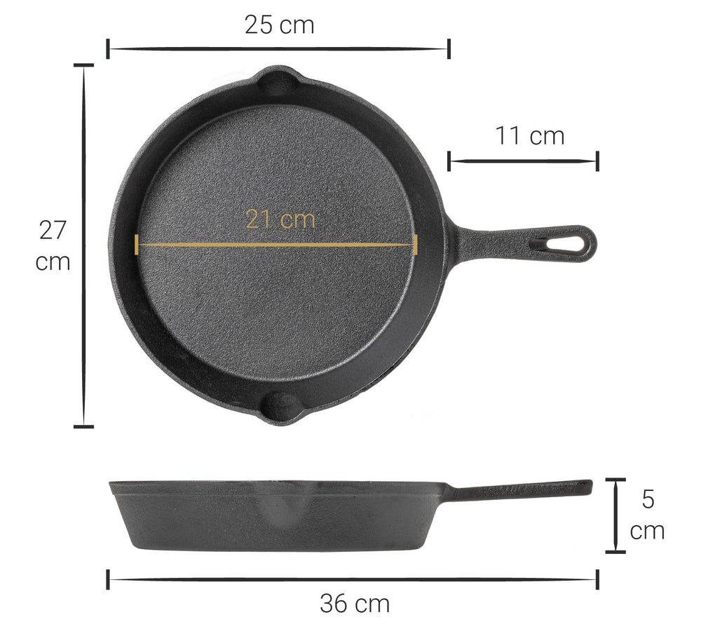 Blackwell Pannenset Gietijzer 2-Delig Koekenpan ø 25 cm & Grillpan 23 x 23 cm - egnet til alle varmekilder - uden non-stick belægning