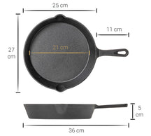 Blackwell Pannenset Gietijzer 2-Delig Koekenpan ø 25 cm & Grillpan 23 x 23 cm - egnet til alle varmekilder - uden non-stick belægning
