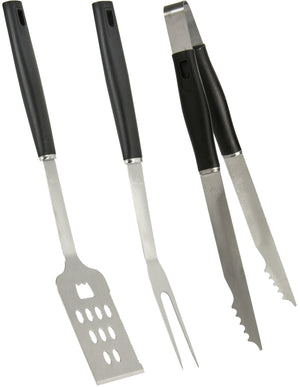Cookinglife BBQ værktøjssæt Fire & Flavour Sort 3-Delt - RVS - BBQ Spatel, Tang & Gaffel
