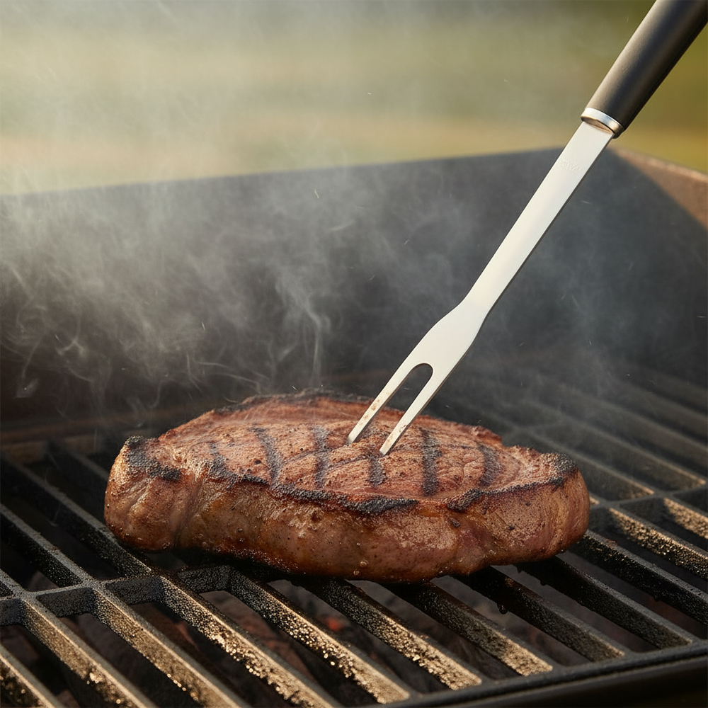Cookinglife BBQ værktøjssæt Fire & Flavour Sort 3-Delt - RVS - BBQ Spatel, Tang & Gaffel