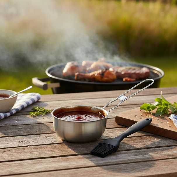 Cookinglife BBQ Sauspannetje Fire & Flavour RVS ø 11.5 cm - Inkluderer sort silikone pensel