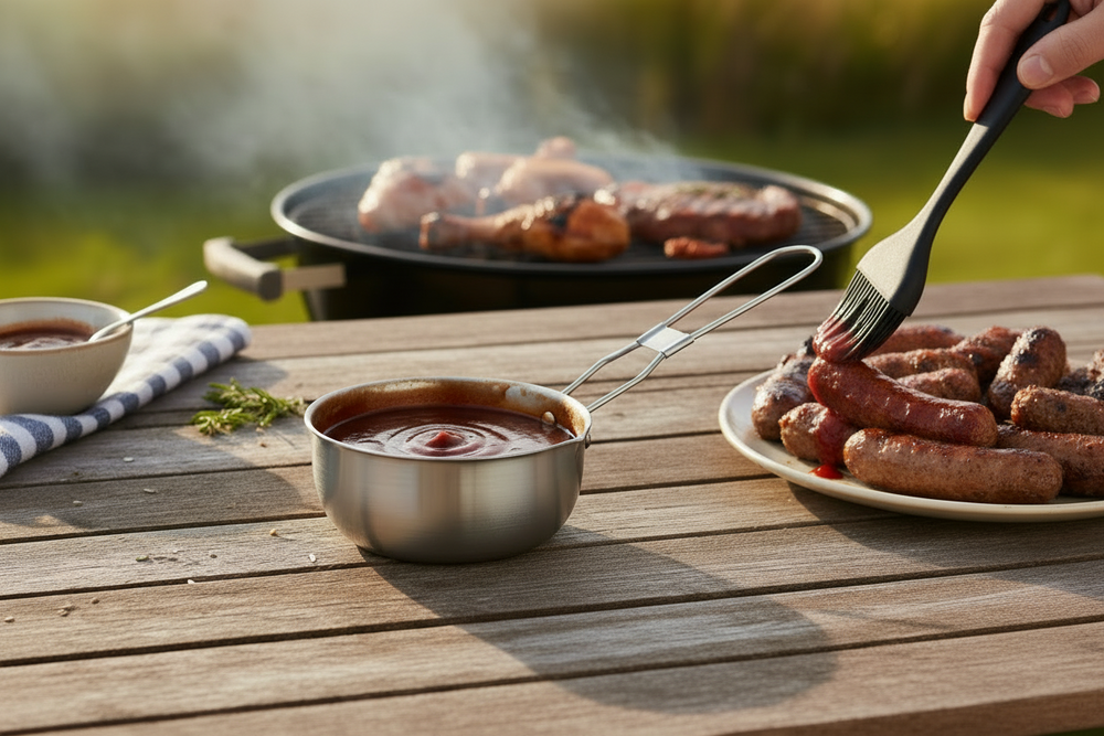 Cookinglife BBQ Sauspannetje Fire & Flavour RVS ø 11.5 cm - Inkluderer sort silikone pensel
