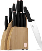 BerlingerHaus Knivblok Sort Roséguld 10-delt - Kokkekniv, Brødkniv, Santokukniv, Skærekniv, Skrællekniv & 4 Steakknive