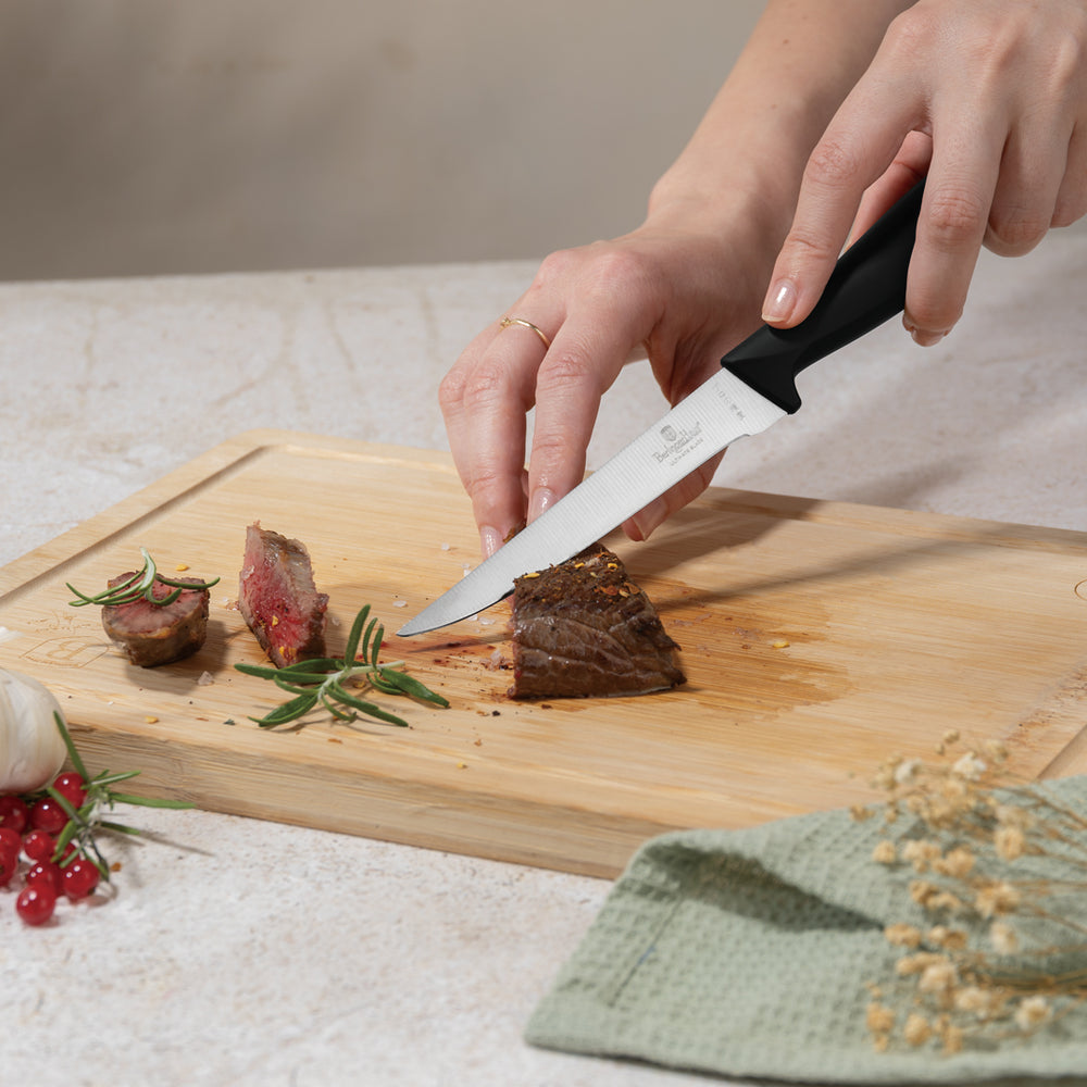 BerlingerHaus Knivblok Sort Roséguld 10-delt - Kokkekniv, Brødkniv, Santokukniv, Skærekniv, Skrællekniv & 4 Steakknive