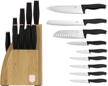 BerlingerHaus Knivblok Sort Roséguld 10-delt - Kokkekniv, Brødkniv, Santokukniv, Skærekniv, Skrællekniv & 4 Steakknive