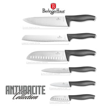 BerlingerHaus Knivsæt Mat Antracit 6-delt - Kokkekniv, Brødkniv, Santokukniv, Kontorkniv, Skærekkniv & Mini Santokukniv