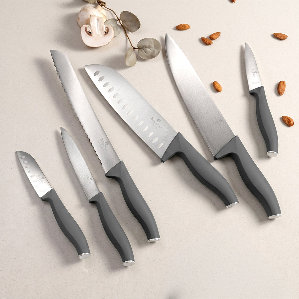BerlingerHaus Knivsæt Mat Antracit 6-delt - Kokkekniv, Brødkniv, Santokukniv, Kontorkniv, Skærekkniv & Mini Santokukniv