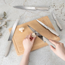 BerlingerHaus Knivsæt med Skærebræt Mat Creme 6-delt - Kokkekniv, Brødkniv, Kødkniv, Universalkniv & Skrællekniv