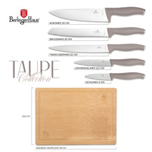 BerlingerHaus Knivsæt med Skærebræt Taupe 6-delt - Kokkekniv, Brødkniv, Kødkniv, Universalkniv & Skrællekniv