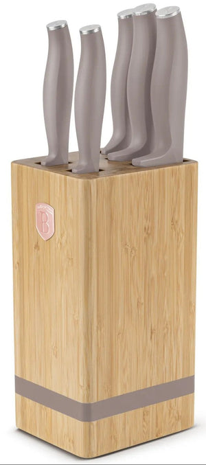 BerlingerHaus Knivblok Taupe 6-delt - Kokkekniv, Brødkniv, Santokukniv, Skærekkniv & Skrækniv