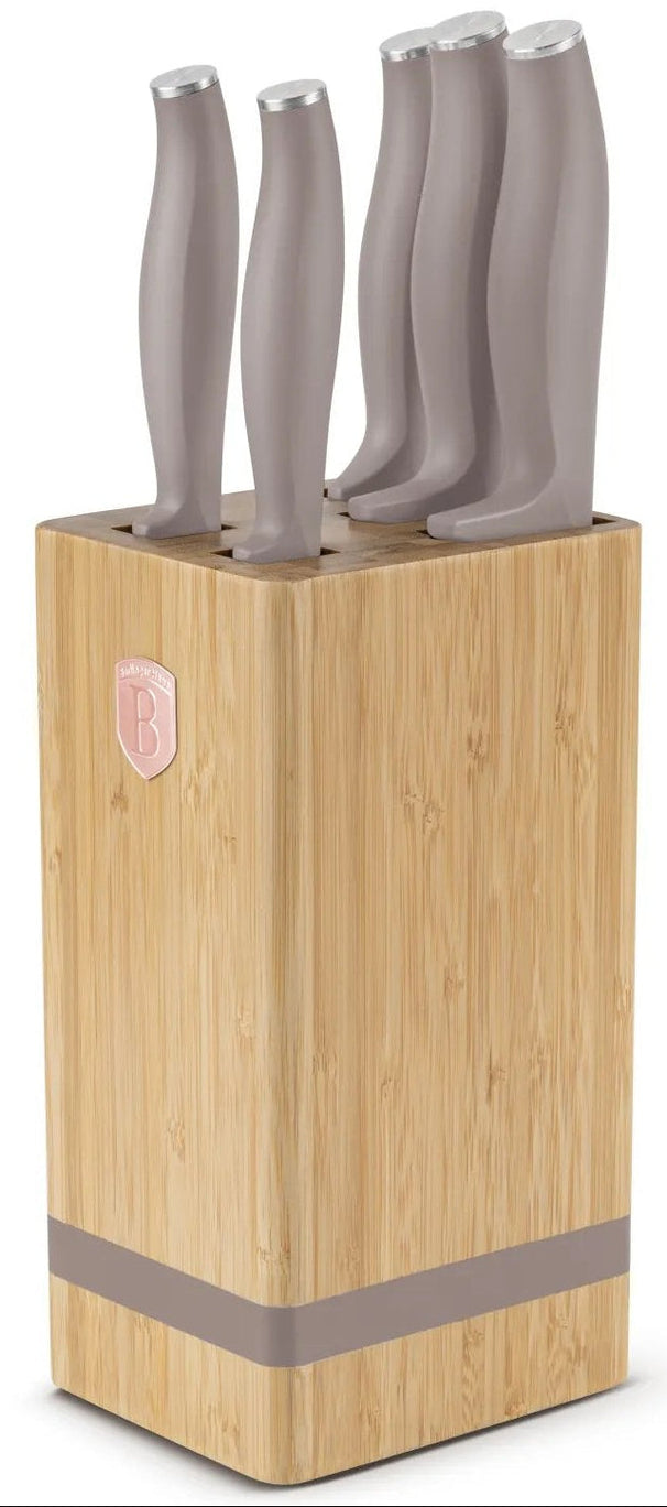 BerlingerHaus Knivblok Taupe 6-delt - Kokkekniv, Brødkniv, Santokukniv, Skærekkniv & Skrækniv
