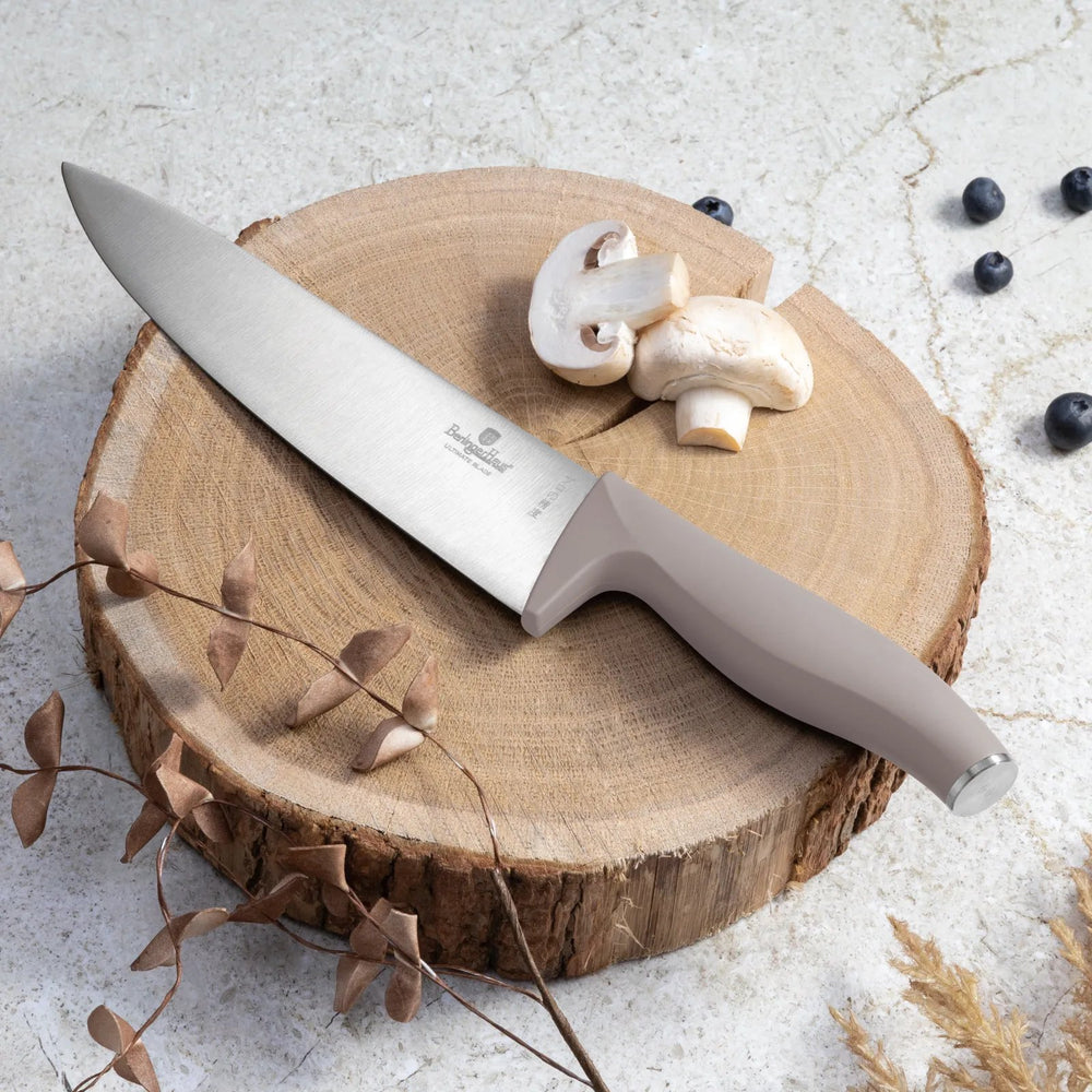 BerlingerHaus Knivssæt med Knivmagnetstribe Akacietræ Taupe - 6-delt - Kokkekniv, Brødkniv, Santokukniv, Kontorkniv & Skrællekniv