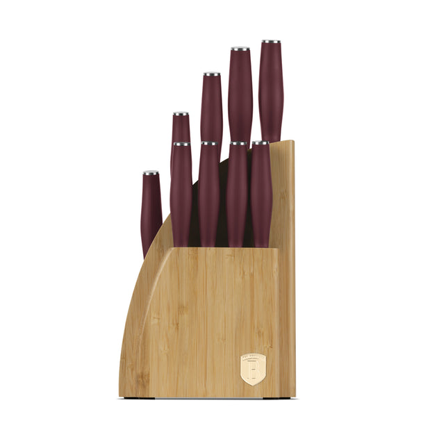 BerlingerHaus Knivblok Mat Bordeaux 10-delt - Kokkekniv, Brødkniv, Santokukniv, Skærekniv, Skrællekniv & 4 Steakknive