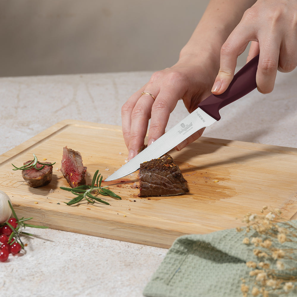 BerlingerHaus Knivblok Mat Bordeaux 10-delt - Kokkekniv, Brødkniv, Santokukniv, Skærekniv, Skrællekniv & 4 Steakknive
