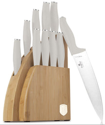 BerlingerHaus Knivblok Mat Creme 10-delt - Kokkekniv, Brødkniv, Santokukniv, Universalkniv, Skrellekniv & 4 Steakknive
