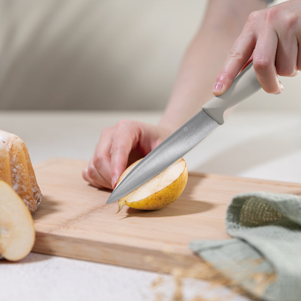 BerlingerHaus Knivblok Mat Creme 10-delt - Kokkekniv, Brødkniv, Santokukniv, Universalkniv, Skrellekniv & 4 Steakknive