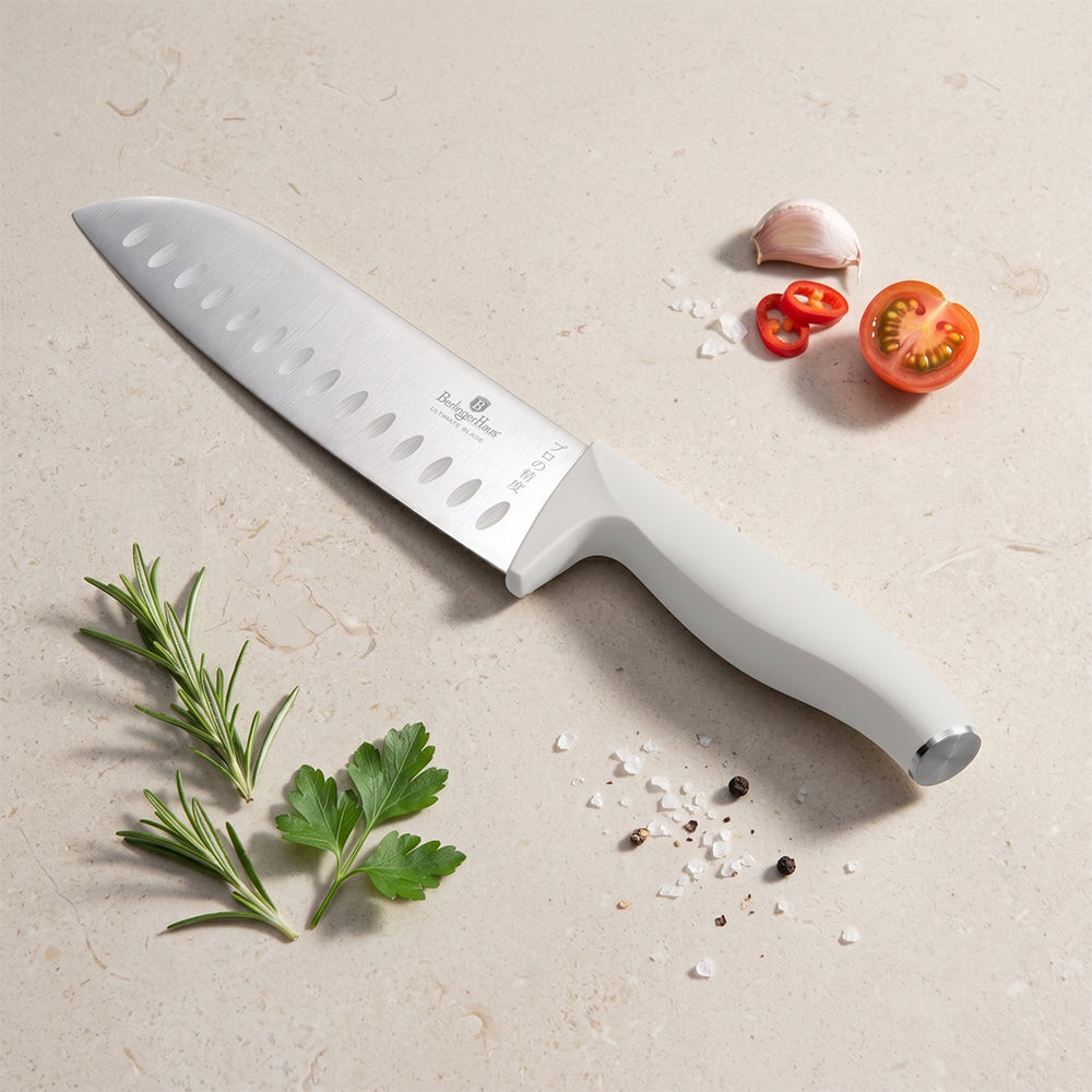 BerlingerHaus Knivblok Mat Creme 10-delt - Kokkekniv, Brødkniv, Santokukniv, Universalkniv, Skrellekniv & 4 Steakknive
