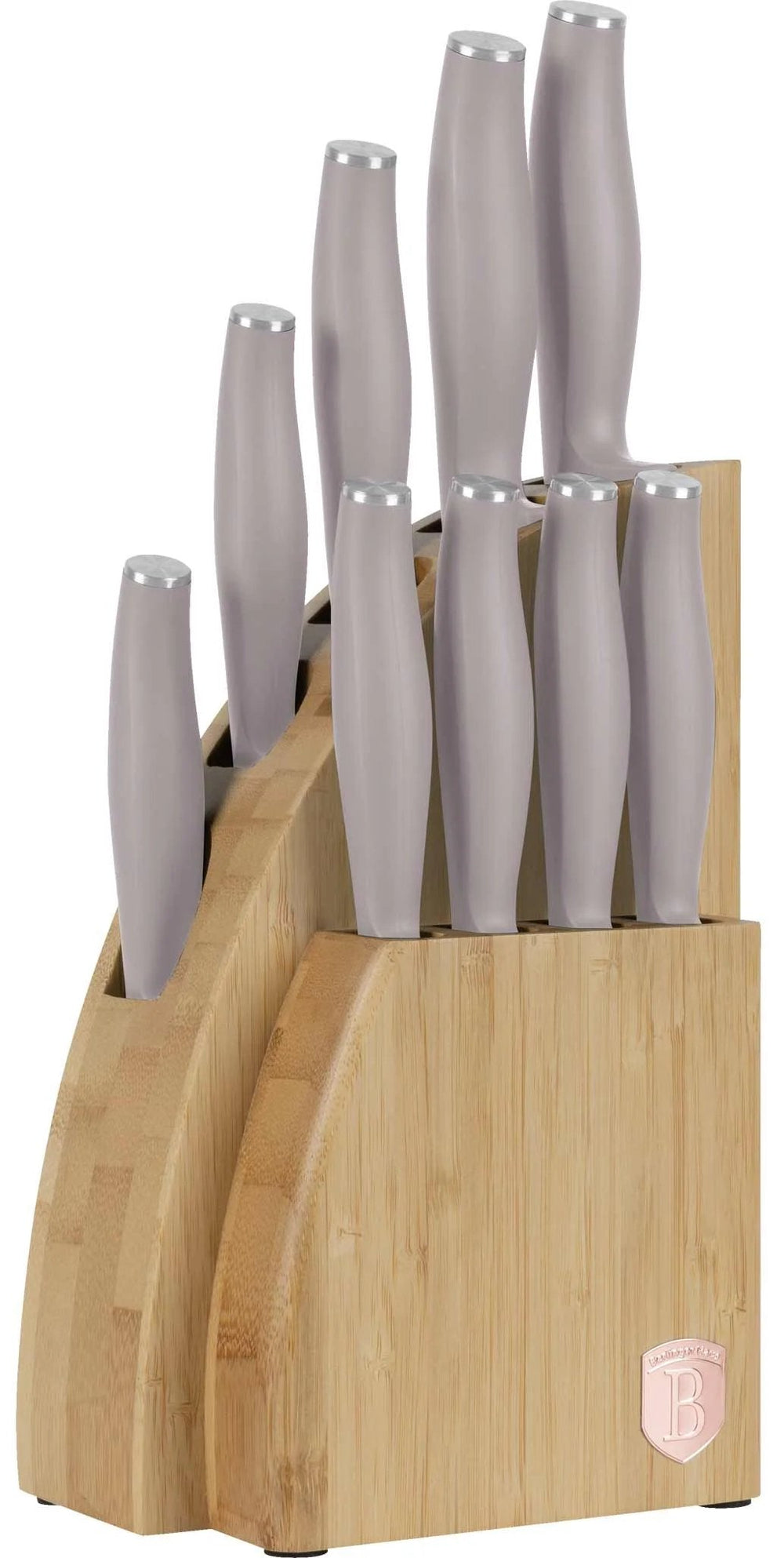 BerlingerHaus Knivblok Taupe 10-delt - Kokkekniv, Brødkniv, Santokukniv, Universalkniv, Skrellekniv & 4 Steakknive