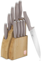 BerlingerHaus Knivblok Taupe 10-delt - Kokkekniv, Brødkniv, Santokukniv, Universalkniv, Skrellekniv & 4 Steakknive