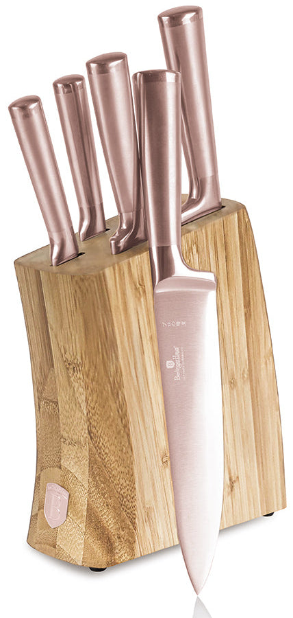 BerlingerHaus Knivblok Roséguld 6-delt - Kokkekniv, Brødkniv, Santokukniv, Skærekkniv & Skrækniv